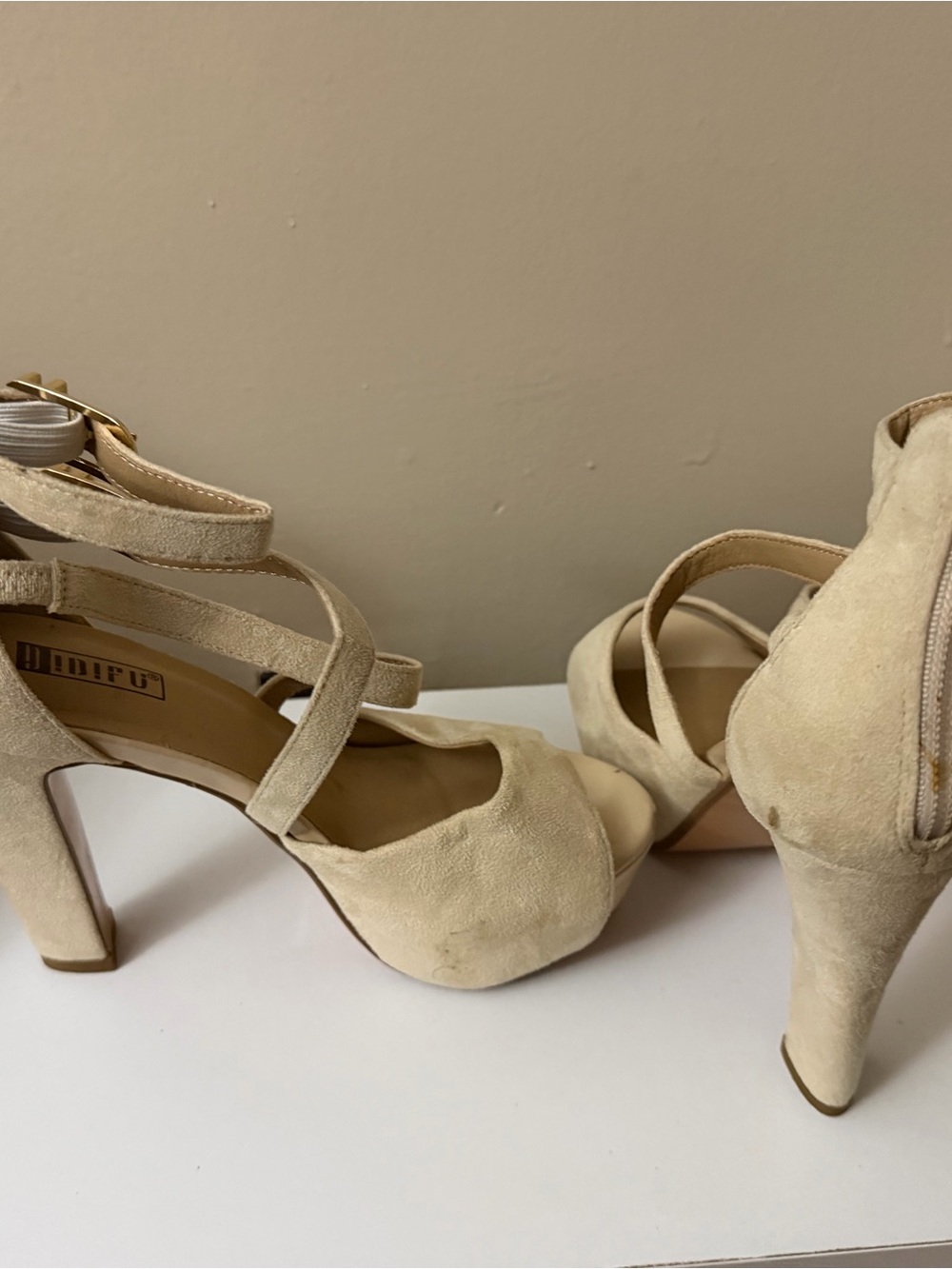 Kohl's Cream Suede Strappy High Heel Sandals
